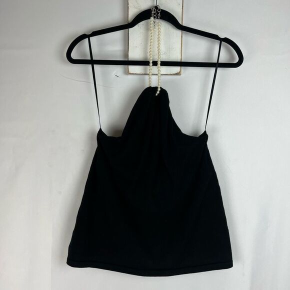 Chaps Black Silk Blend Pearl Halter Top Women’s Size Large - Picture 7 of 14